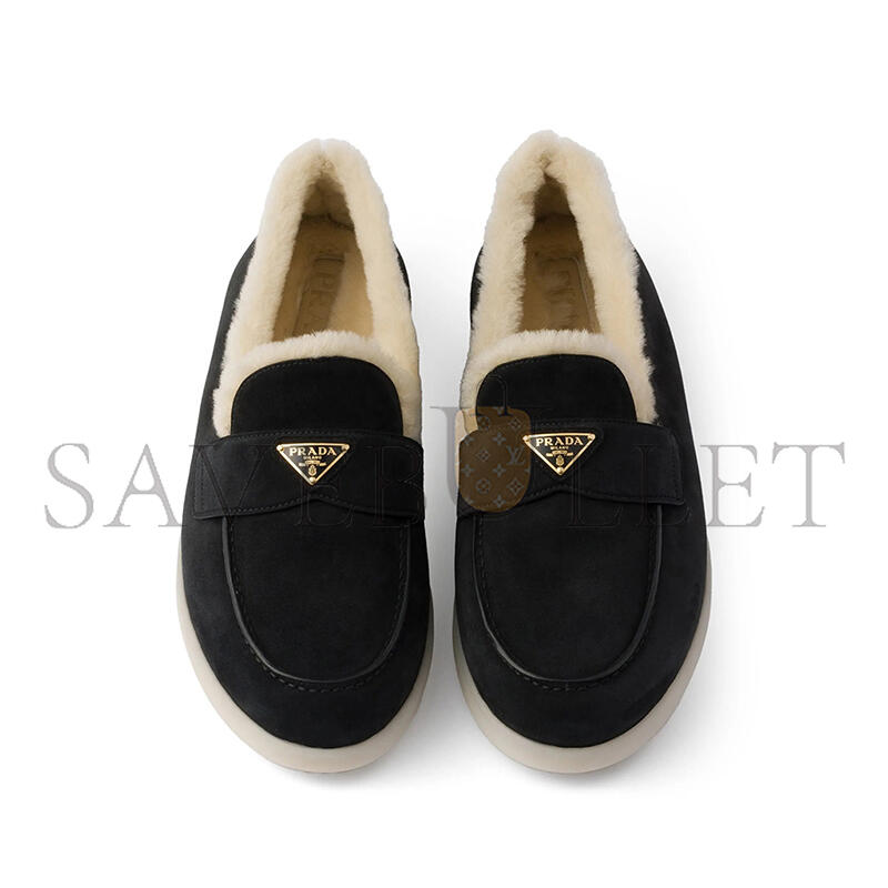 PRADA SUEDE AND WOOL LOAFERS 